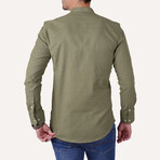 Mandarin Collar Quarter-Button Shirt // Khaki (S)