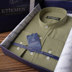 Mandarin Collar Quarter-Button Shirt // Khaki (S)