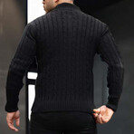 Cable Knit Quarter-Zip Sweater // Black (M)