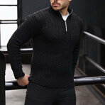 Cable Knit Quarter-Zip Sweater // Black (M)