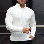 Cable Knit Quarter-Zip Sweater // White (M)