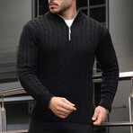 Cable Knit Quarter-Zip Sweater // Black (M)