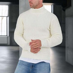 Waffle Knit Turtleneck Sweater // White (XL)