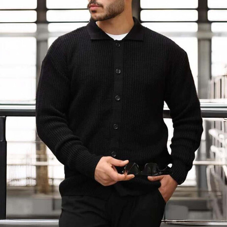 Rib Knit Cardigan // Black (S)