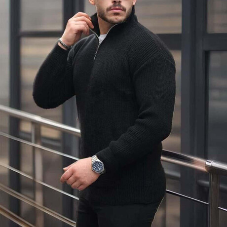 Knit Quarter-Zip Sweater // Black (M)