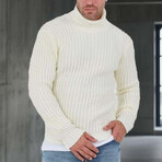 Waffle Knit Turtleneck Sweater // White (XL)