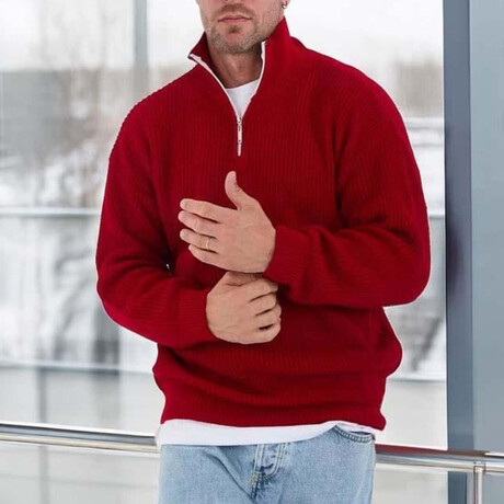 Knit Quarter-Zip Sweater // Red (M)