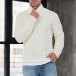 Waffle Knit Turtleneck Sweater // White (XL)