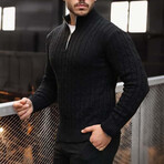 Cable Knit Quarter-Zip Sweater // Black (M)
