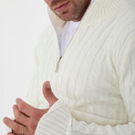 Cable Knit Quarter-Zip Sweater // White (M)