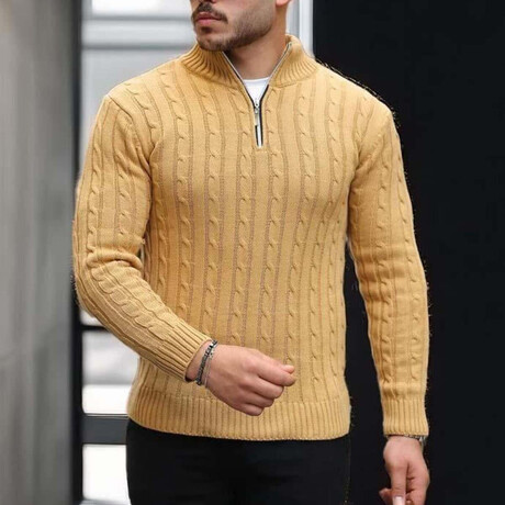 Waffle Knit Turtleneck Sweater // Soil (M)