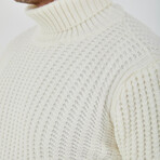 Waffle Knit Turtleneck Sweater // White (XL)