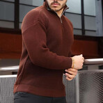 Knit Quarter-Zip Sweater // Brown (M)