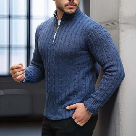 Waffle Knit Turtleneck Sweater // Indigo (M)