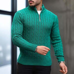 Waffle Knit Turtleneck Sweater // Green (XL)