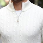 Cable Knit Quarter-Zip Sweater // White (M)