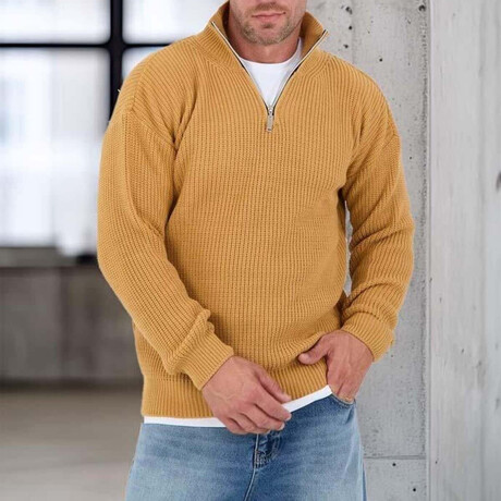 Knit Quarter-Zip Sweater // Mustard (M)