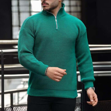 Knit Quarter-Zip Sweater // Green (M)