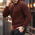 Knit Quarter-Zip Sweater // Brown (M)