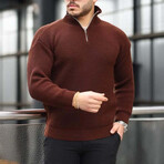 Knit Quarter-Zip Sweater // Brown (M)