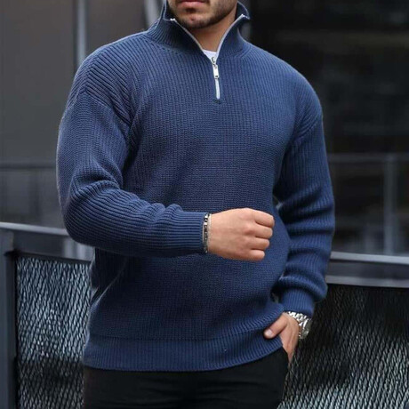 Knit Quarter-Zip Sweater // Indigo (M)