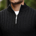 Cable Knit Quarter-Zip Sweater // Black (M)