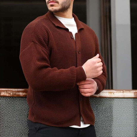 Rib Knit Cardigan // Dark Brown (M)