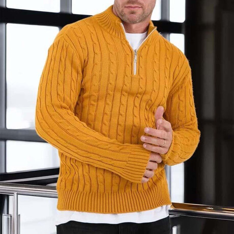 Waffle Knit Turtleneck Sweater // Mustard (M)
