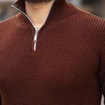 Knit Quarter-Zip Sweater // Brown (M)