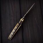 Handmade Damascus Leaf Liner Lock Knife