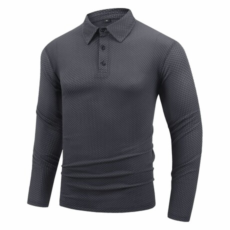 Ribbed Long-Sleeve Quarter-Zip Polo Shirt // Dark Gray (XS)