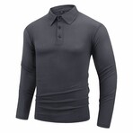 Ribbed Long-Sleeve Quarter-Zip Polo Shirt // Dark Gray (S)