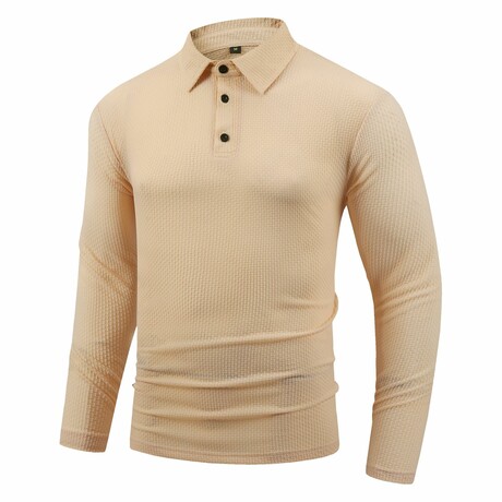 Ribbed Long-Sleeve Quarter-Zip Polo Shirt // Khaki (XS)