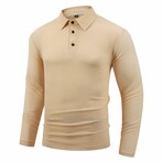 Ribbed Long-Sleeve Quarter-Zip Polo Shirt // Khaki (XS)