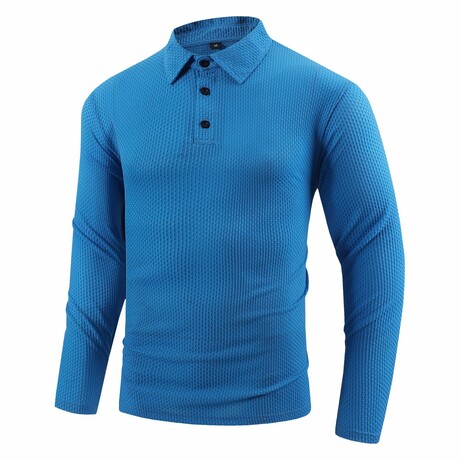 Ribbed Long-Sleeve Quarter-Zip Polo Shirt // Royal Blue (XS)