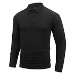 Ribbed Long-Sleeve Quarter-Zip Polo Shirt // Black (XS)