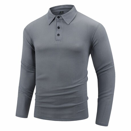 Ribbed Long-Sleeve Quarter-Zip Polo Shirt // Light Gray (XS)