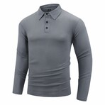 Ribbed Long-Sleeve Quarter-Zip Polo Shirt // Light Gray (XS)