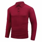 Ribbed Long-Sleeve Quarter-Zip Polo Shirt // Burgundy (XS)