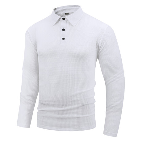 Ribbed Long-Sleeve Quarter-Zip Polo Shirt // White (XS)