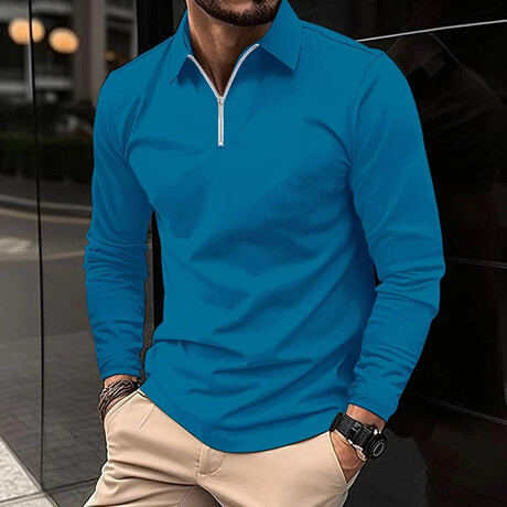 Quarter-Zip Long-Sleeve Polo // Lake Blue (XS)
