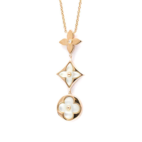 Louis Vuitton // 18k Rose Gold Color Blossom Multi-Motif Diamond + Mother of Pearl Pendant Necklace // 15.35"-17.71" // Store Display