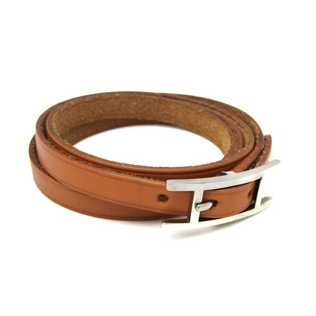 Hermes // Leather + Palladium-Plated Metal Hapi Wrap Bracelet // 8.26"-8.66" // Store Display