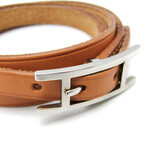 Hermes // Leather + Palladium-Plated Metal Hapi Wrap Bracelet // 8.26"-8.66" // Store Display