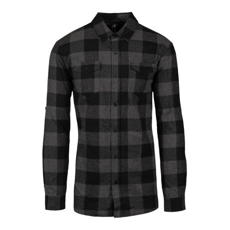 Checkered 2-Pocket Long-Sleeve Flannel Shirt // Charcoal + Black (S)