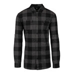 Checkered 2-Pocket Long-Sleeve Flannel Shirt // Charcoal + Black (3XL)