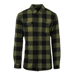Checkered 2-Pocket Long-Sleeve Flannel Shirt // Army Green, Black (3XL)