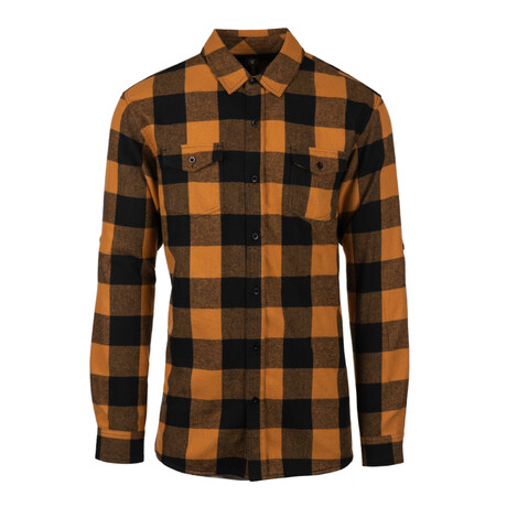 Checkered 2-Pocket Long-Sleeve Flannel Shirt // Orange + Black (S)