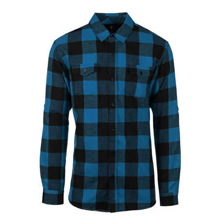 Checkered 2-Pocket Long-Sleeve Flannel Shirt // Blue + Black (S)