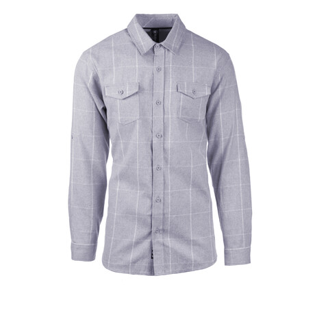 Windowpane 2-Pocket Long-Sleeve Flannel Shirt // Gray + White (S)